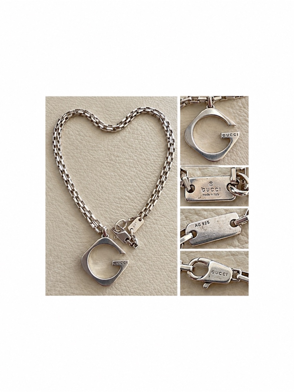 Gucci Sterling Silver 925 G Pendant Necklace Made in Italy